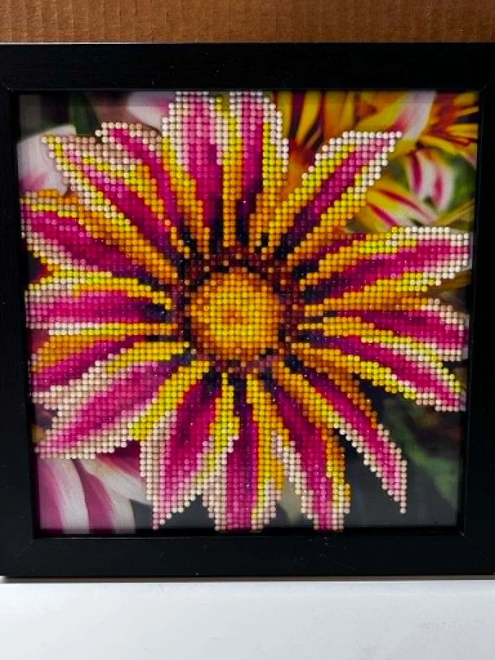 Framed 9” x 9” Floral Diamond Painting Art – Star Daisy